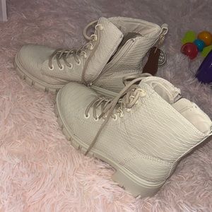 Beige Mia combat boots. Brand new